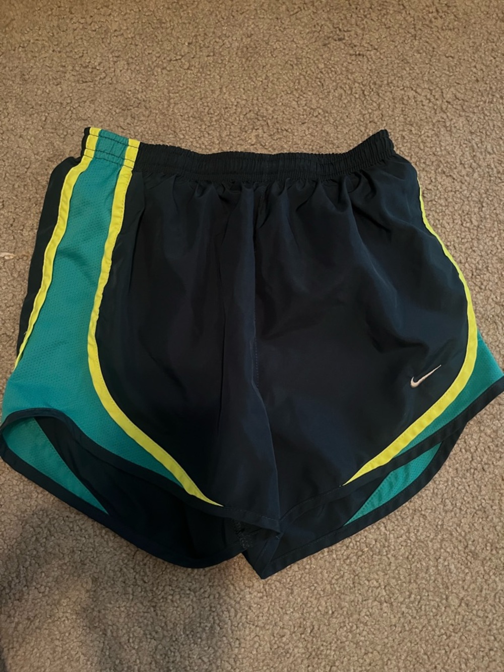 Nike Women’s Black Athletic Shorts with Teal & Yellow Trim